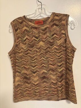 Missoni Sleeveless Knit Chevron Top in Brown Multi